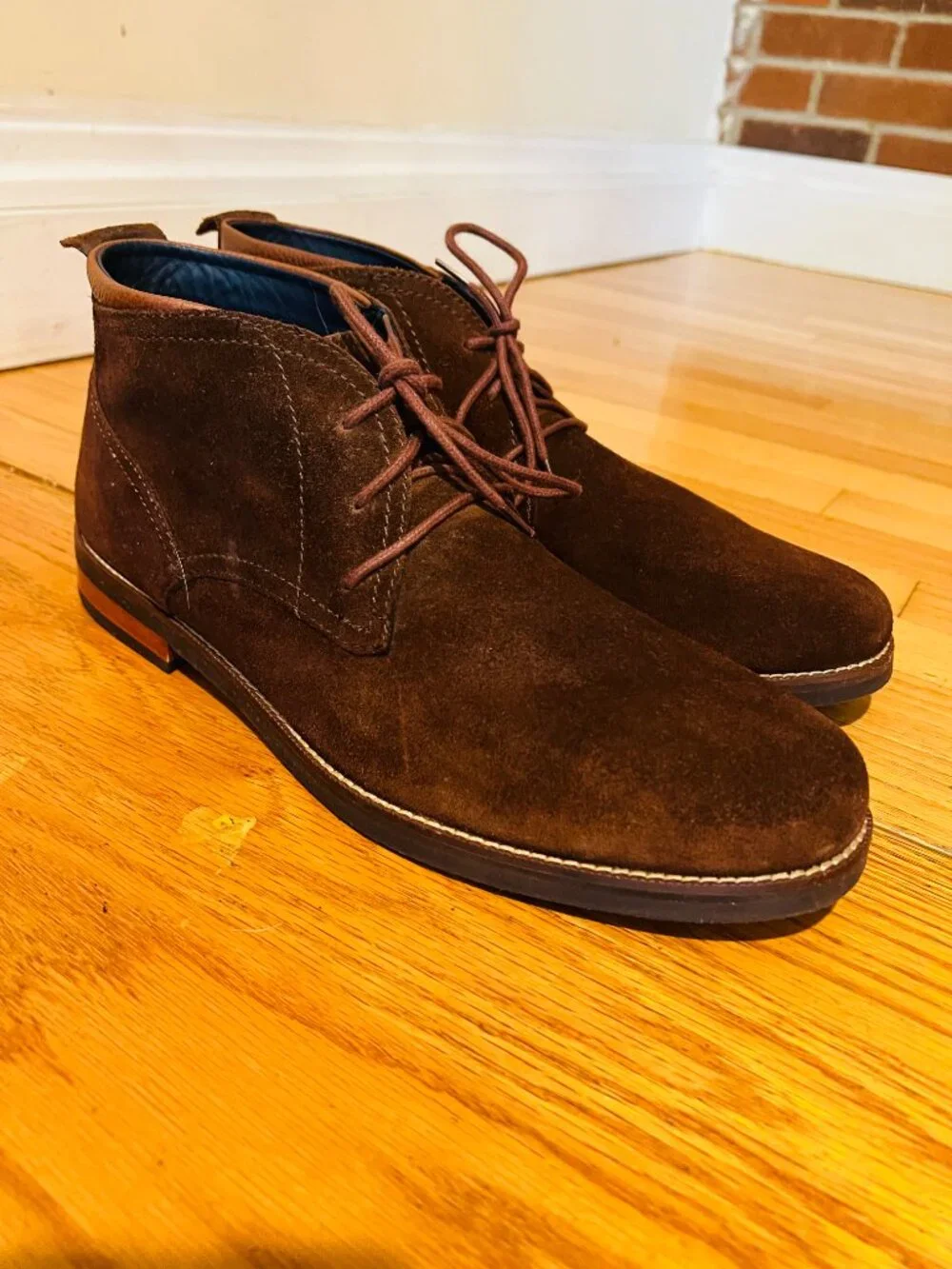 Cole Haan Mens Ogden Boot Size 13 M Brown Suede Stitch Chukka Lace Up Plain Toe